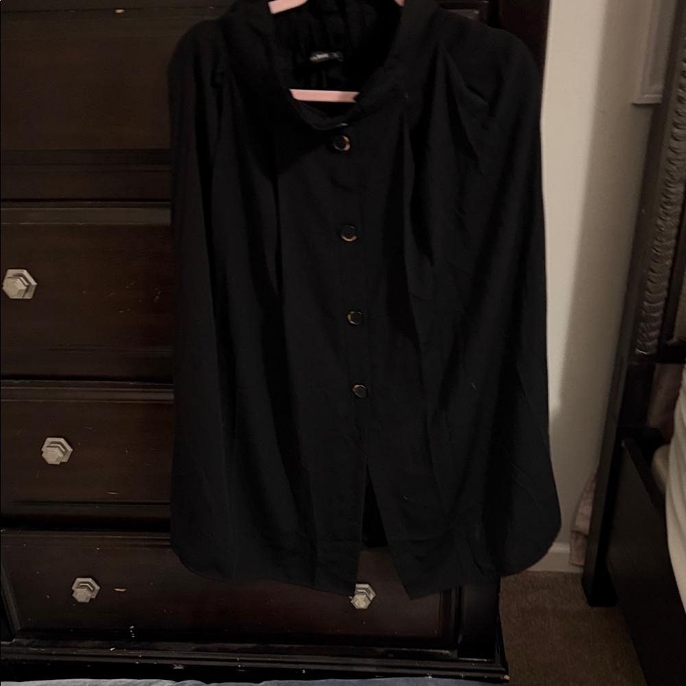 Zara Black Cape with Button Detail